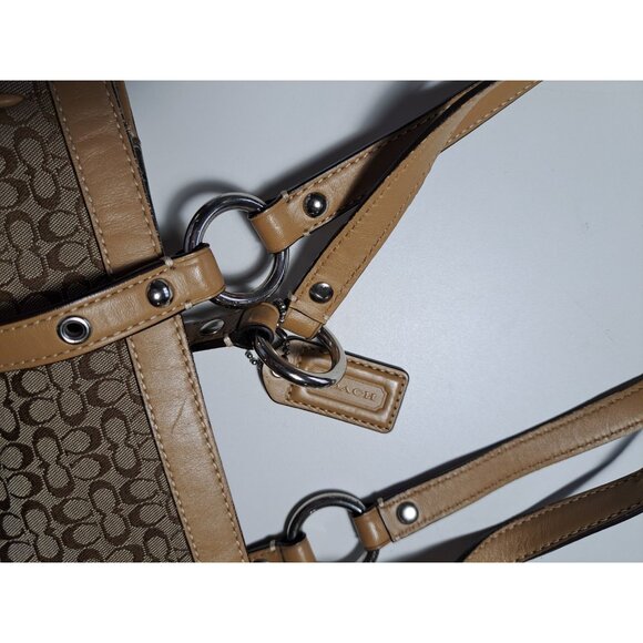 Coach F11526 Khaki Signature C Jacquard Tan Leather Straps Handbag 10.5x9.5x4 - Picture 3 of 13